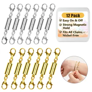 12 Pack Magnetic Necklace Clasps and Closures Necklace Jewelry Extender with Strong Magnet Magnetic Gold and Silver Plating Gift Stainless Steel Charm